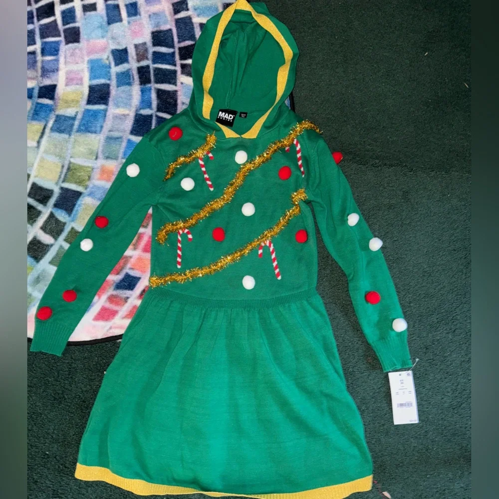 MAD Engine Green Holiday Dress‎ Costume with Red and White Accents
